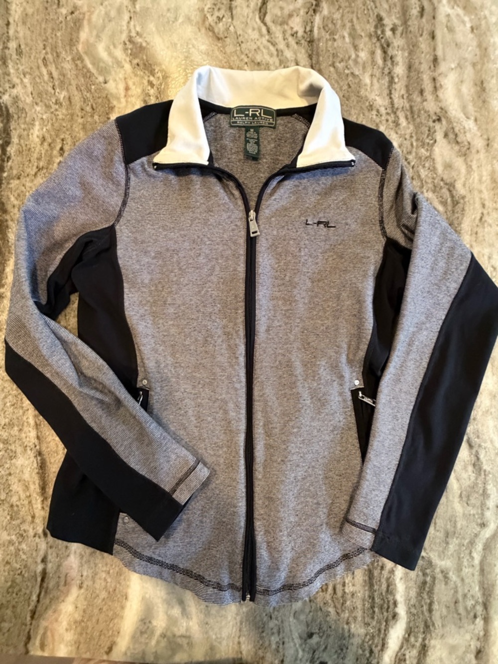 Lauren Active Ralph Lauren Women’s white Collared Zip Up Black/Gray Size M logo